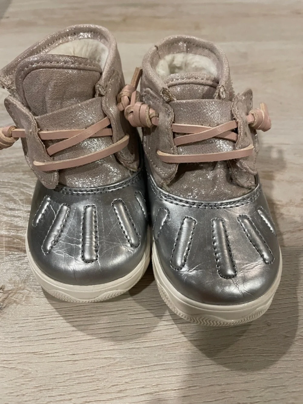 Baby S Metallic Silver and Blush Sperry Boots
